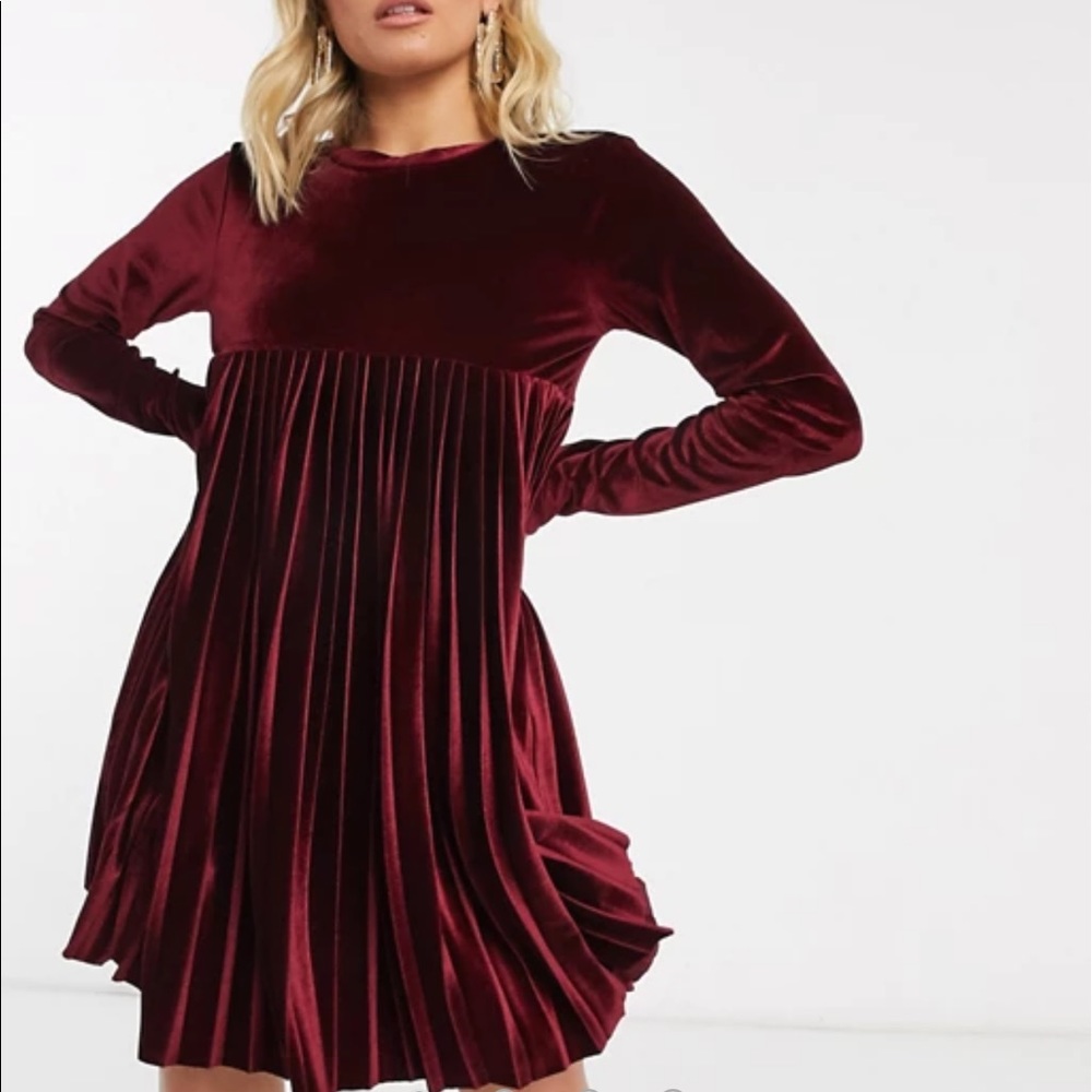 ASOS Long Sleeve Pleated Smock Dress in Velvet NWT